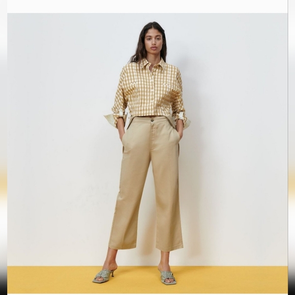 Zara Gingham cropped shirt/Jacket Button Front Size Medium - Picture 3 of 12